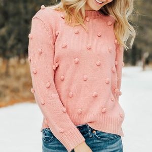 Pink Pom Pom Longsleeve Crewneck Sweater